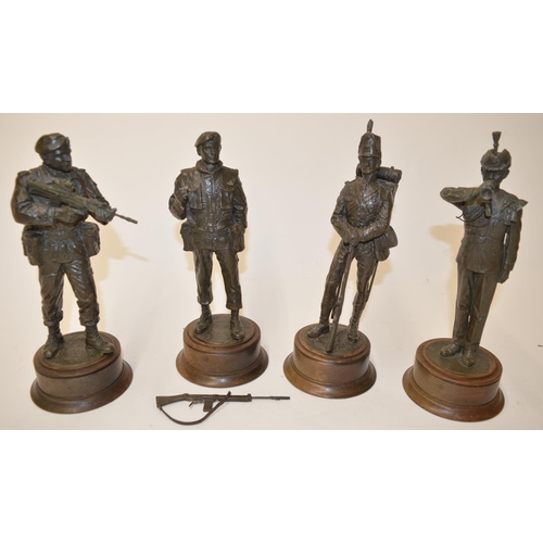 461 - Four bronze cast figures of British soldiers by Peter Hicks (two modern and two Victorian era).
Heig... 