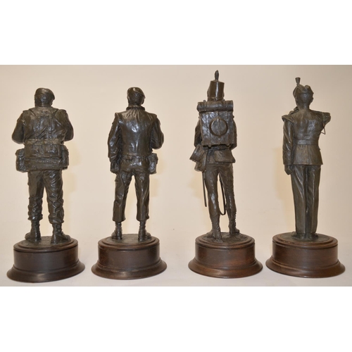 461 - Four bronze cast figures of British soldiers by Peter Hicks (two modern and two Victorian era).
Heig... 