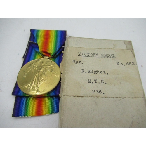 14 - Pair of WWI medals in original boxes of issue, awarded to SPR.R. Highet M.T.C (2)
