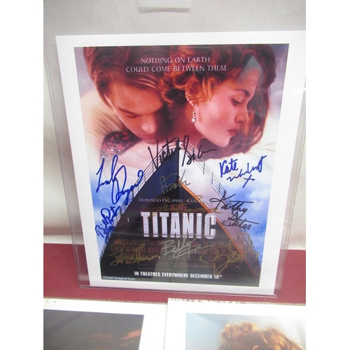 296 - Plastic cased Titanic movie cover with signatures from the main cast inc. Leonardo Di Caprio, Kate W... 