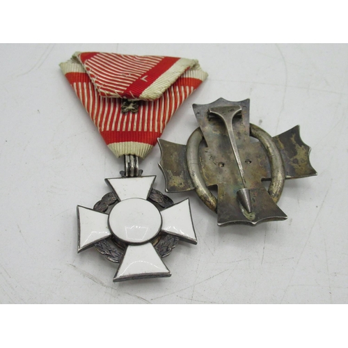 60 - Austria Hungary enamel Merit Cross medal and similar enamel and white metal Civil Merit Cross breast... 