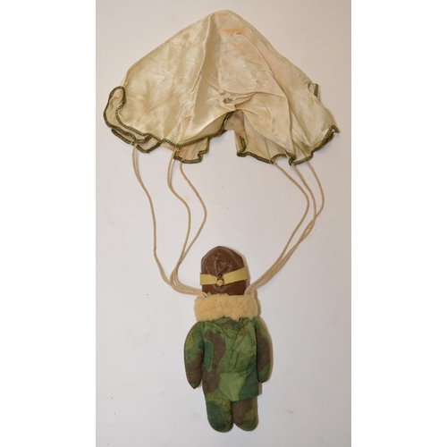 477 - Hand thrown vintage parachute raggy doodle figure doll.  Bought at relevant US training school H46cm... 