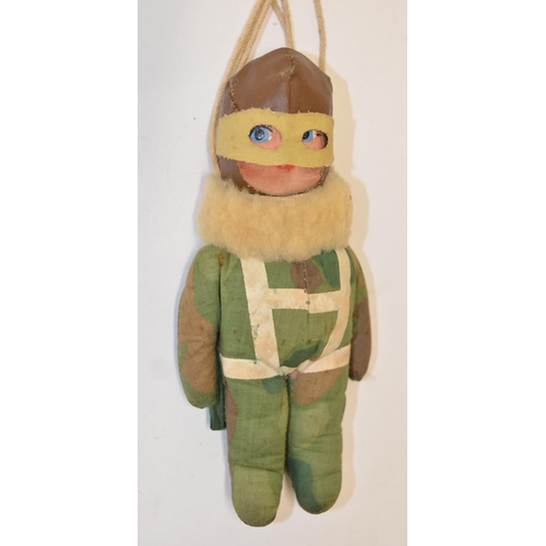 477 - Hand thrown vintage parachute raggy doodle figure doll.  Bought at relevant US training school H46cm... 