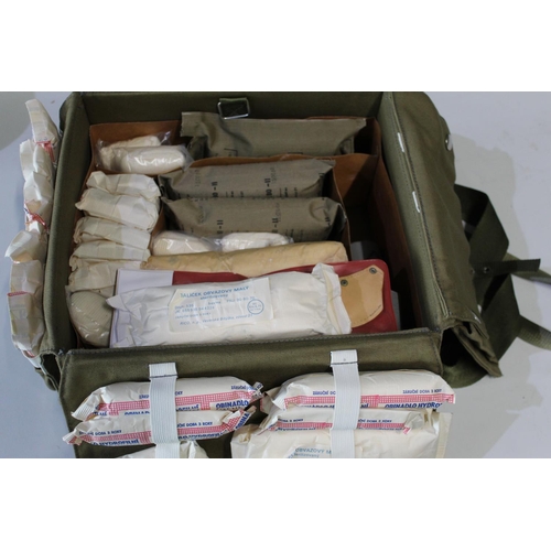 202 - Modern military Czechoslovakian complete First Aid kit with bandages, field dressings, scissors, kni... 