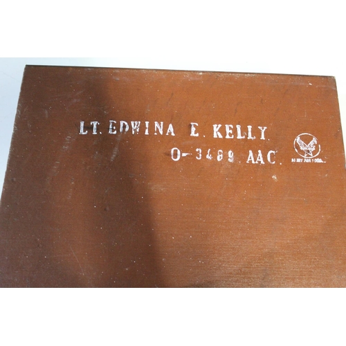 217 - Boxed US Airforce issue portable gramophone record player, belonging to Lt. Edwina E Kelly (in good ... 