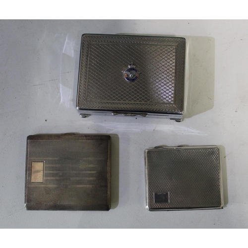 220 - Chrome plated cigarette box with Airforce eagle motif, small chrome cigarette case and one other (3)