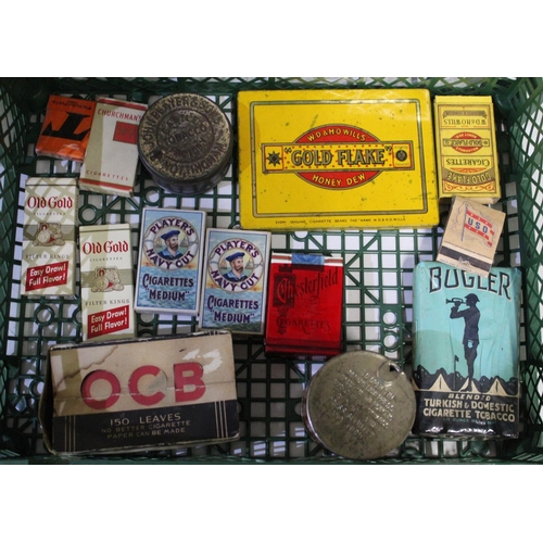 221 - Cigarette related items including unopened Gold Flake cigarettes, All Gold Players Navy Cut (empty) ... 