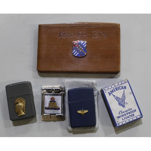 226 - Collection of lighters including boxed American windproof lighter with woman's Air Force emblem, sma... 