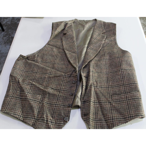 324 - Tweed waistcoat, silk lined with two outer pockets, moleskin front waistcoat with silk back, two out... 