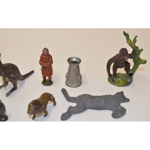 483 - Vintage hollow lead animal figures including elephant, rhino, hippo, kangaroo etc. Also a vintage Br... 