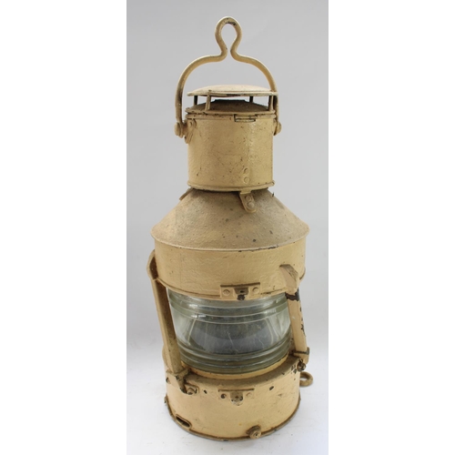 436 - WW2 period tan painted ships lantern, acid etched mark to glass AP 199B CB 1944, H47cm