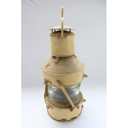 436 - WW2 period tan painted ships lantern, acid etched mark to glass AP 199B CB 1944, H47cm