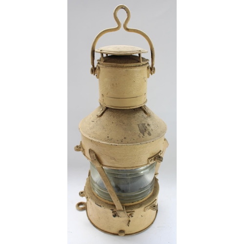 436 - WW2 period tan painted ships lantern, acid etched mark to glass AP 199B CB 1944, H47cm