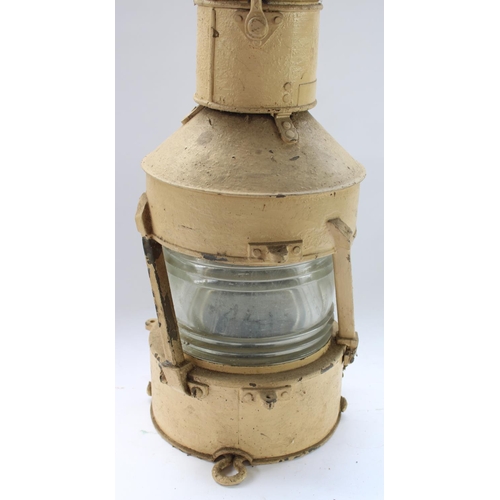 436 - WW2 period tan painted ships lantern, acid etched mark to glass AP 199B CB 1944, H47cm