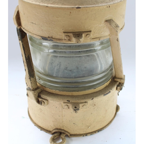 436 - WW2 period tan painted ships lantern, acid etched mark to glass AP 199B CB 1944, H47cm