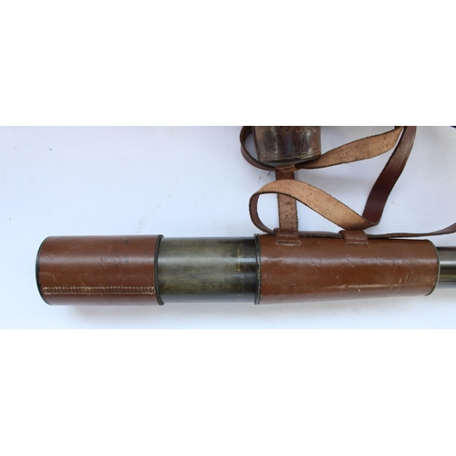 437 - WW2 period Tel Sig Mk VI Snipers three drawer brass and leather telescope set with high eyepiece len... 