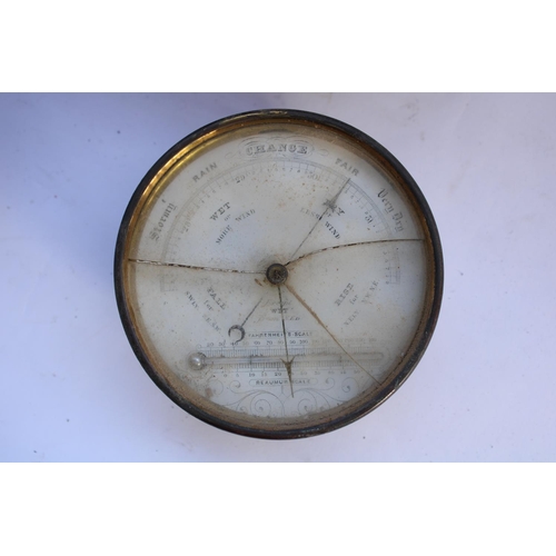 447 - WW2 period black metal ships gimbal compass, a brass case for a gimbal compass and a brass ships bar... 