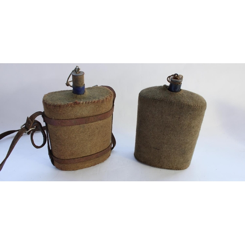 451 - Pair of WW1 British issue blue enamel water bottles in wool webbing