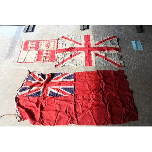 456 - Large early to mid C20th merchant navy Union Jack, together with a Union Flag and one other flag.  L... 