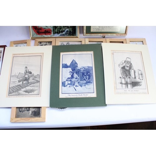 70 - Selection of Bruce Bairnsfather WW1 material including framed prints, postcards and a small saucer (... 