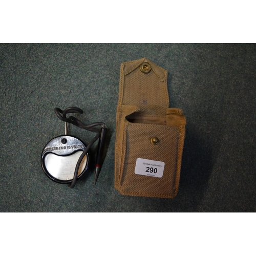 398 - Military volt meter with crowsfoot arrow in webbing pouch