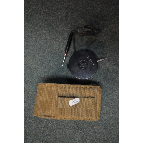 398 - Military volt meter with crowsfoot arrow in webbing pouch