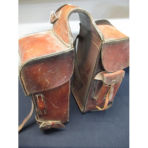 403 - Quality pair of leather artillery saddlebags with side pockets and brass buckles, stamped 1904 with ... 