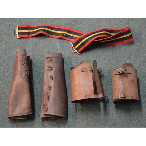 405 - Two pairs of vintage brown leather military gaiters and military dress belt (3)