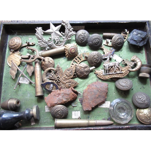 97 - Collection of British Militaria including British Military Cap Badges, buttons, inert ammunition, co... 