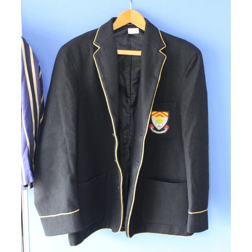 311 - St Blaize blue striped wool blazer, with coat of arms on breast pocket with dates 1929 - 30 - 31, S.... 