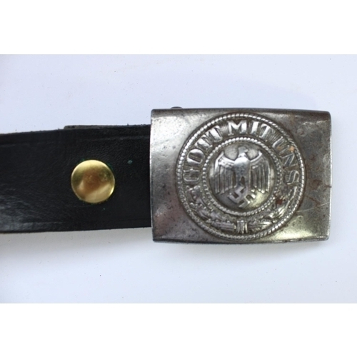 74 - German WW1 Gott Mit Uns belt buckle and leather belt, together with a German WW2 Third Reich belt bu... 