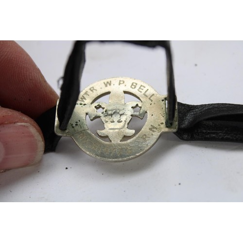 452 - WW2 era Deep Sea Scouts wrist band, etched to rear of emblem Wtr. W. P. Bell MX 614776. R.N.