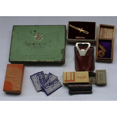 362 - Collection of misc. militaria including 24ct gold plated props and wings USAAF tie pin, Dunhill ligh... 