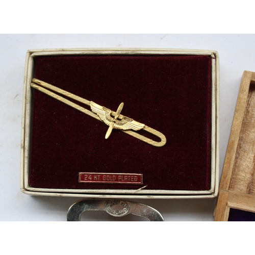 362 - Collection of misc. militaria including 24ct gold plated props and wings USAAF tie pin, Dunhill ligh... 