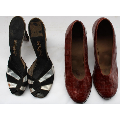 377 - Pair of vintage ladies crocodile caught shoes (approx. size 5) together with a pair of Joseph Antell... 