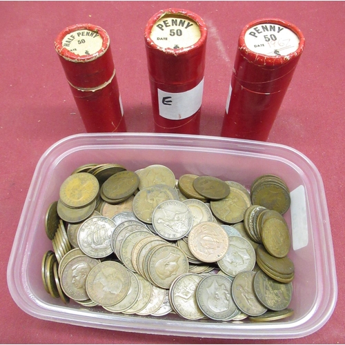 512 - Three tubes of pre-decimal pennies, containing half pennies and other pre-decimal copper coinage (3)