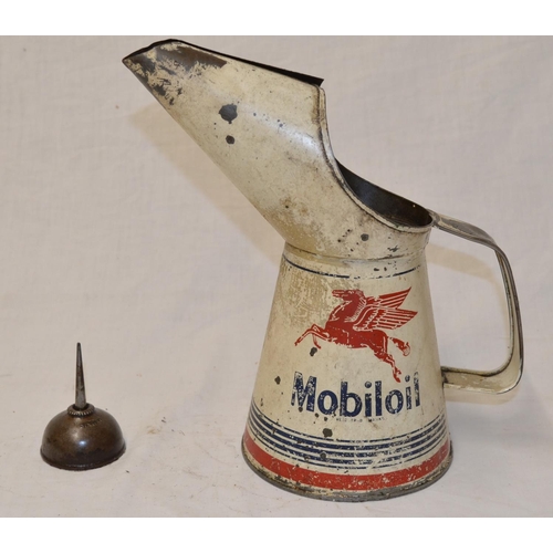 559 - Vintage Mobil Oil larger quart oil can and a small oil spot applicator by Singer