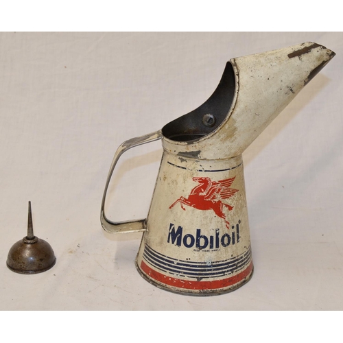 559 - Vintage Mobil Oil larger quart oil can and a small oil spot applicator by Singer