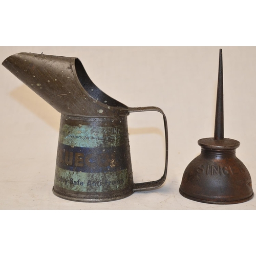 564 - Bluecol oil can, H13cm and a small oil spot applicator by Singer