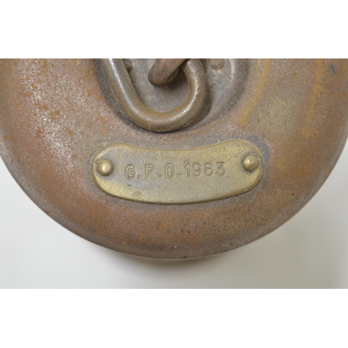 546 - The Wolf Safety Lamp Co (W.M Morris) Ltd Sheffield, miner safety lamp, plate stamped GPO 1963 on top... 