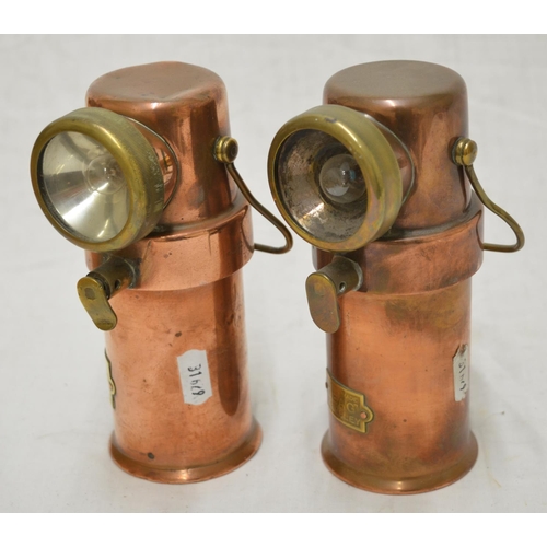 547 - Two small brass copper safety lamps by The Ceag Miners Supply Co Ltd, type BE3, H16.2cm