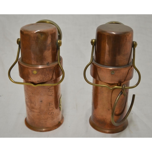 547 - Two small brass copper safety lamps by The Ceag Miners Supply Co Ltd, type BE3, H16.2cm