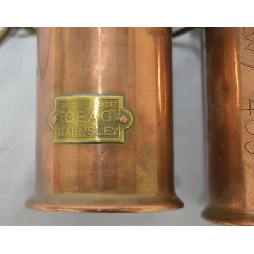 547 - Two small brass copper safety lamps by The Ceag Miners Supply Co Ltd, type BE3, H16.2cm