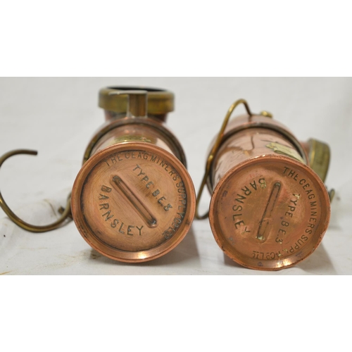 547 - Two small brass copper safety lamps by The Ceag Miners Supply Co Ltd, type BE3, H16.2cm