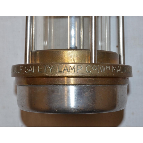 548 - The Wolf Safety Lamp Co (W.M Morris) Ltd Sheffield, miner safety lamp, plate stamped 1987 on top