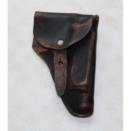180 - WWII 1940 Walther leather pistol holster with magazine pocket with eagle and swastika, WaA169