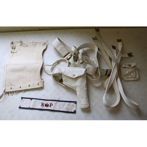 208 - Naval Police items including webbing belt, garters, armband, ammunition pouch, three Lee Enfield sli... 