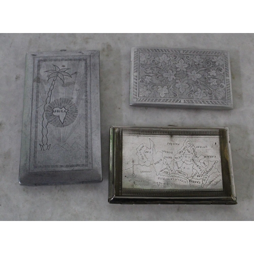 360 - Collection of three cigarette cases including one engraved with a map of India and the Taj Mahal, on... 