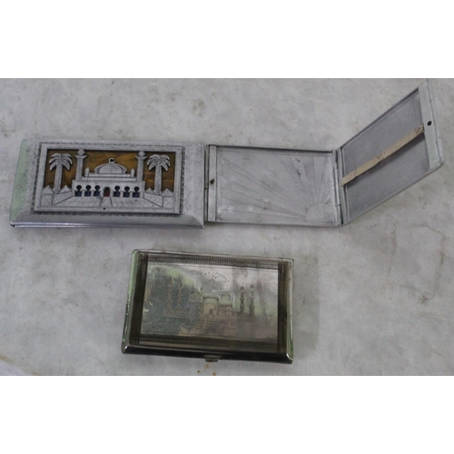 360 - Collection of three cigarette cases including one engraved with a map of India and the Taj Mahal, on... 