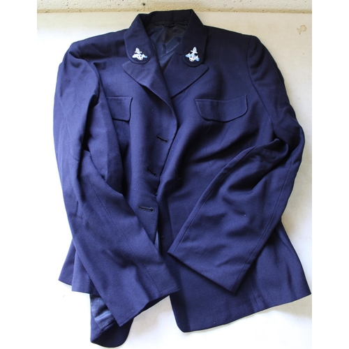 134 - Blue Women's (WRENS) service uniform with anchor and propeller insignia, blue skirt, black skirt and... 